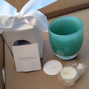 GlassyBaby /STRENGTH Teal Candle Holder